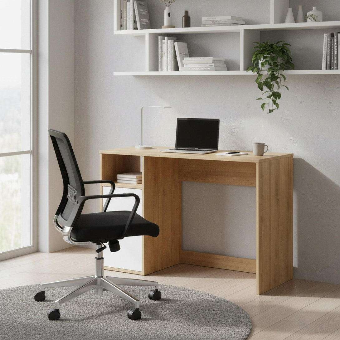 Makalu 100cm Computer Study Desk with Cabinet - Oak