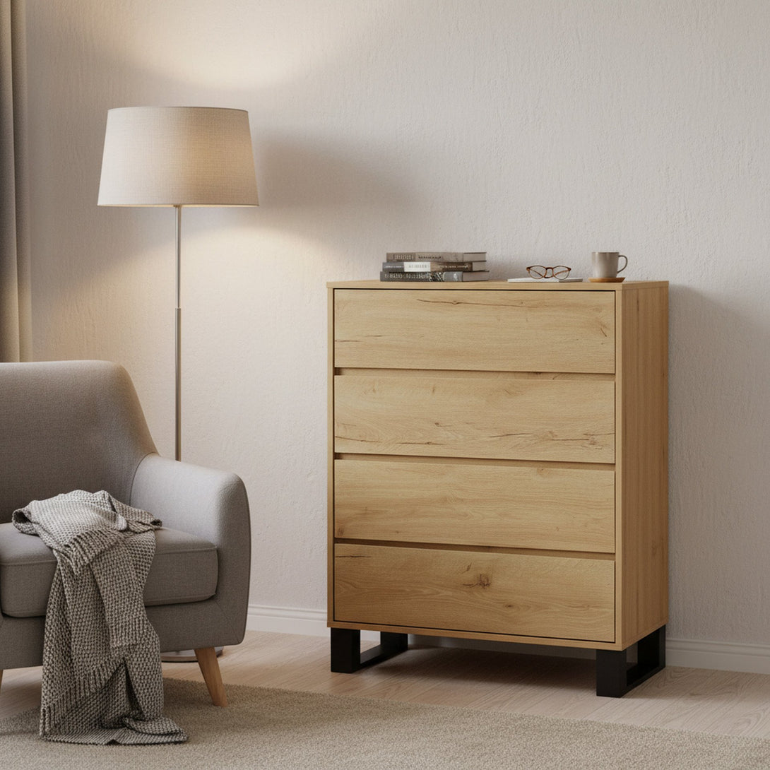 Frohna Tallboy 4 Drawer Chest Dresser - Oak