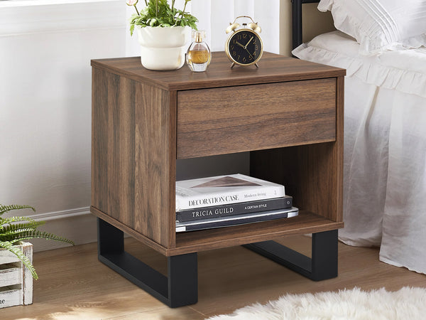 Frohna Wooden Bedside Table Nightstand - Walnut