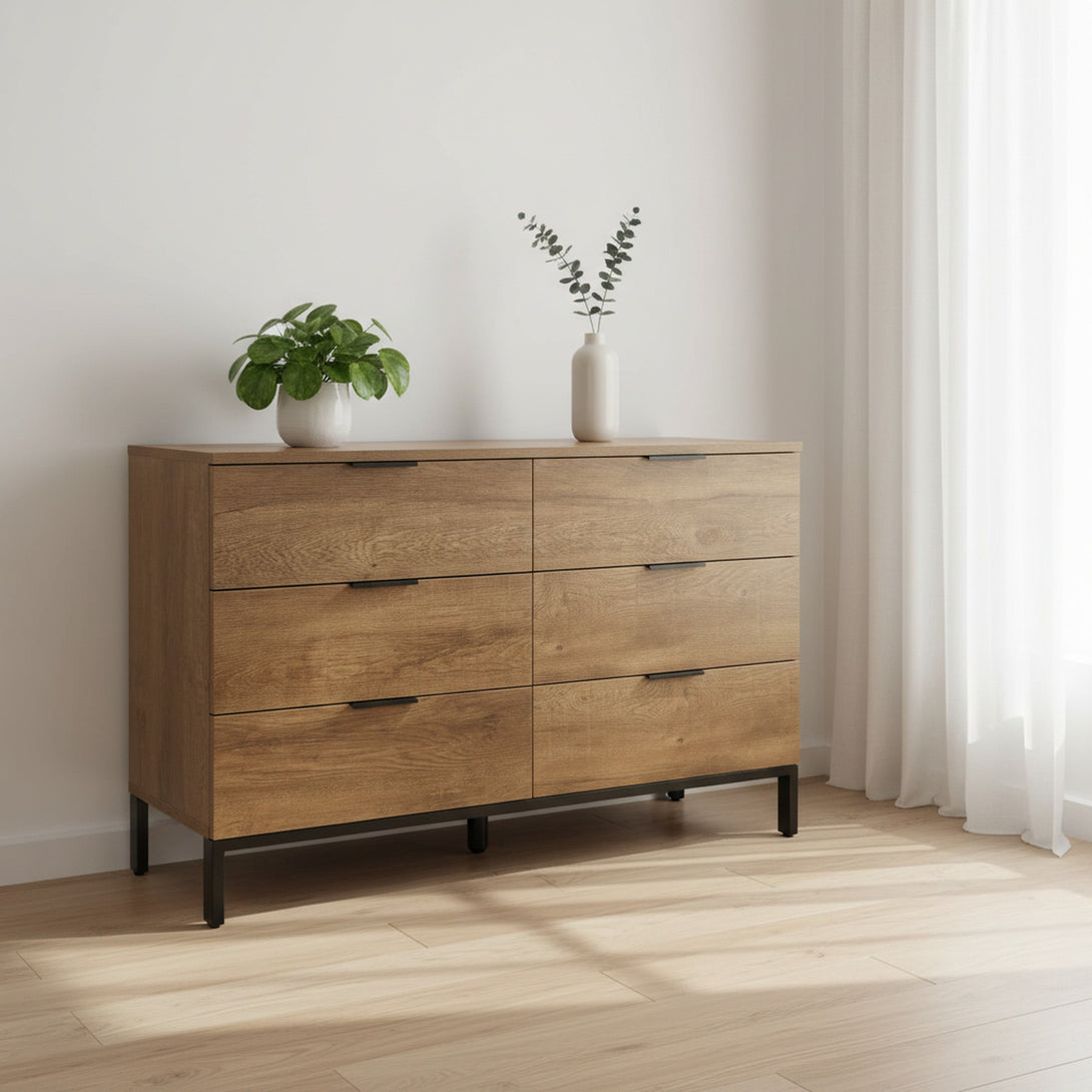 Ocala Low Boy 6 Drawer Chest Dresser - Walnut
