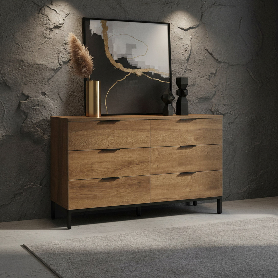 Ocala Low Boy 6 Drawer Chest Dresser - Walnut