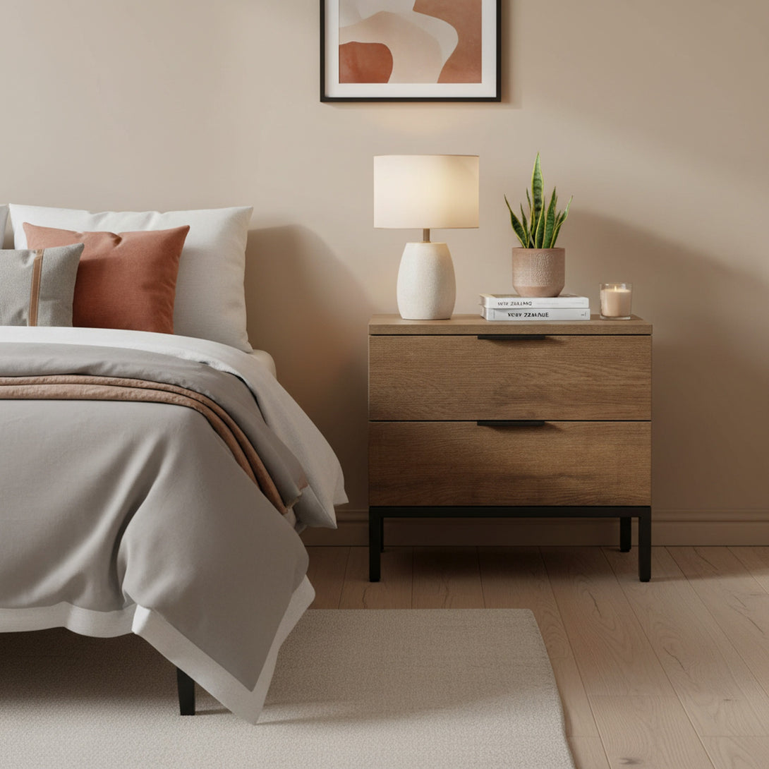 Ocala Wooden Bedside Table - Walnut