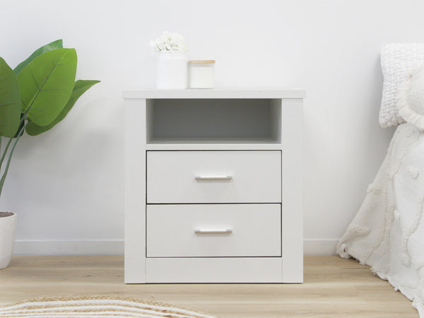 Mateo Wooden Bedside Table with 2 Drawer - White