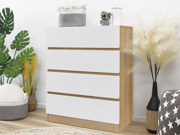 Harris 4 Drawers Tallboy - Oak + White