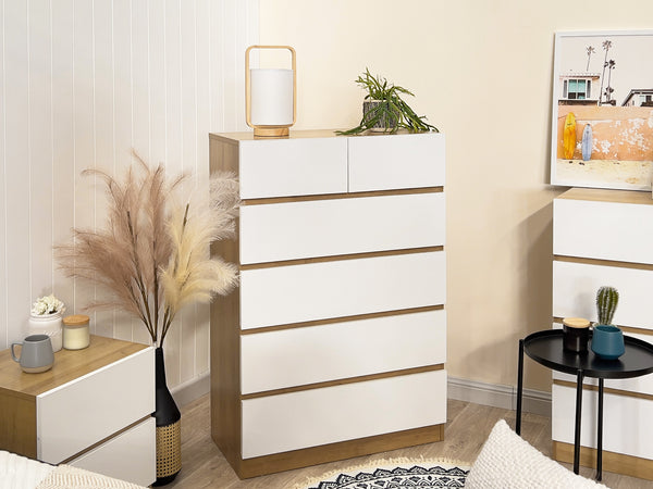 Harris 6 Drawers Tallboy - Oak + White