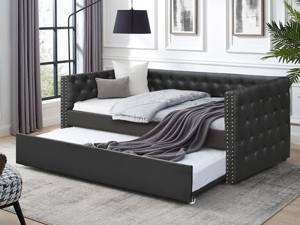 Anzer Single Pu Trundle Bed - Black