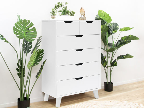 Schertz Wooden Tallboy 6 Drawers - White