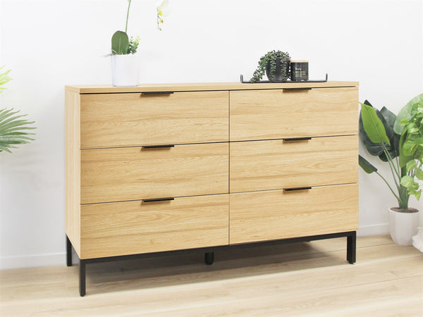 Ocala Low Boy 6 Drawer Chest Dresser - Oak