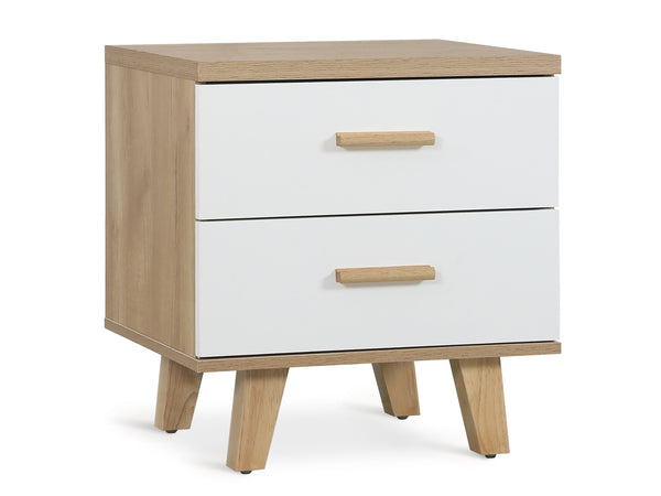 Bedside Table with 2 Drawers - Oak + White