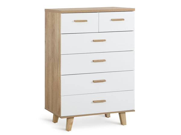 Tallboy with 6 Drawers - Oak + White