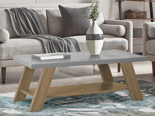 Tommie Rectangular Coffee Table - Cement + Oak