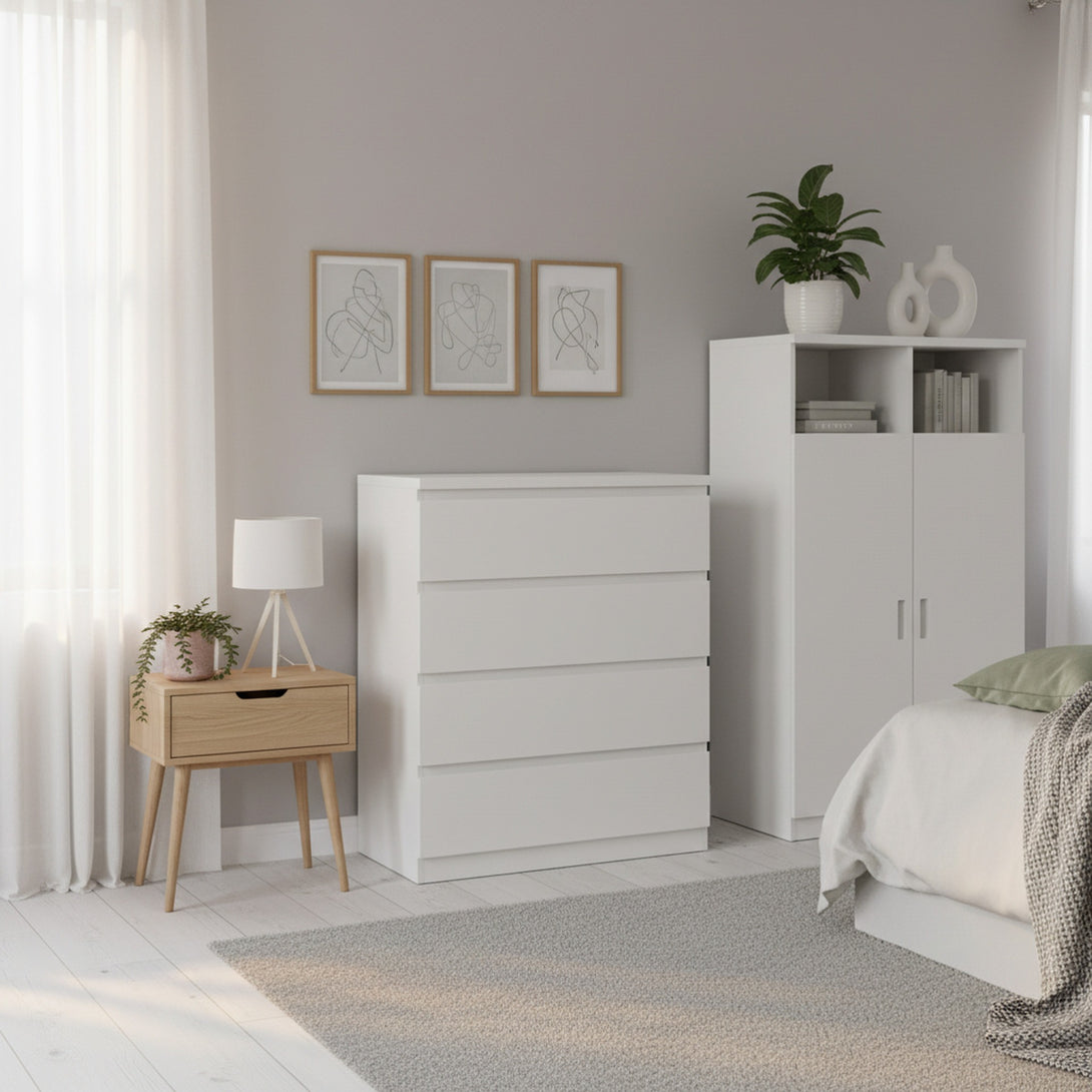 Tongass Wooden Tallboy 4 Drawers - White