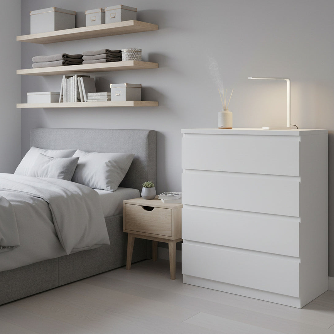 Tongass Wooden Tallboy 4 Drawers - White