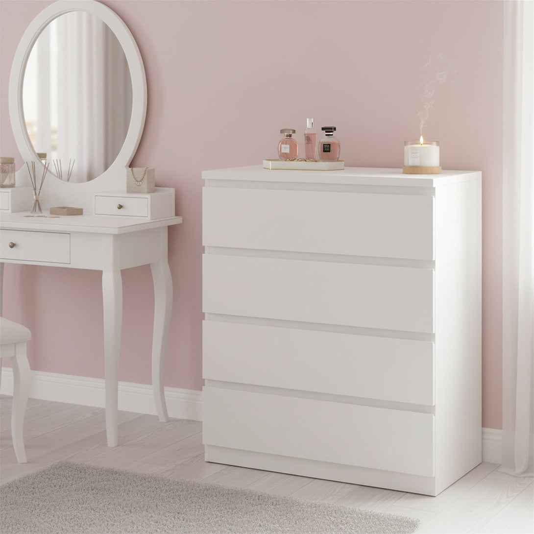 Tongass Wooden Tallboy 4 Drawers - White