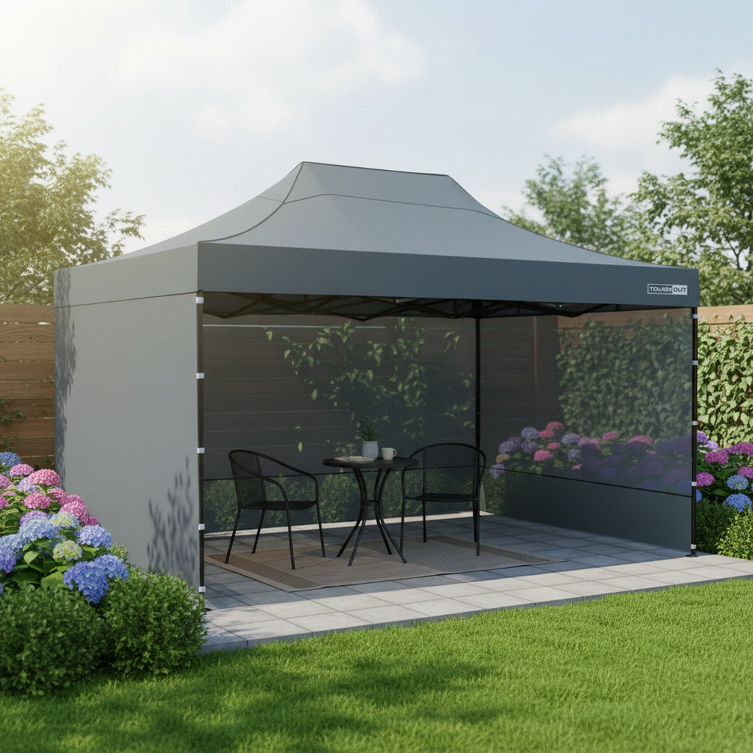 Toughout Breeze Gazebo with 3 Side Walls 3x4.5m - Grey