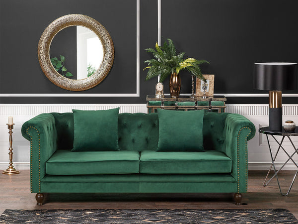 VAGAS 3 Seater Velvet Sofa - GREEN