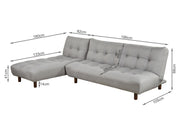 HELENA 3 Seater Fabric Sofa Bed Futon with Chaise - LIGHT GREY