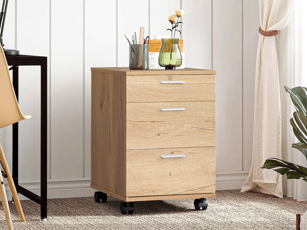 Nakia 3 Drawer Filing Cabinet - Oak