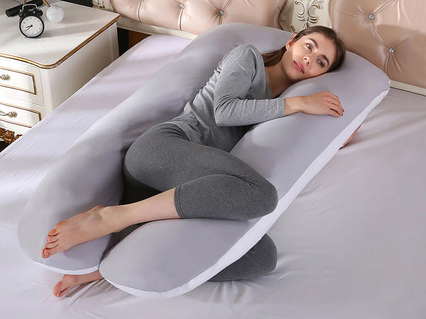 Pregnancy Maternity U-Shape Pillow - Grey + White