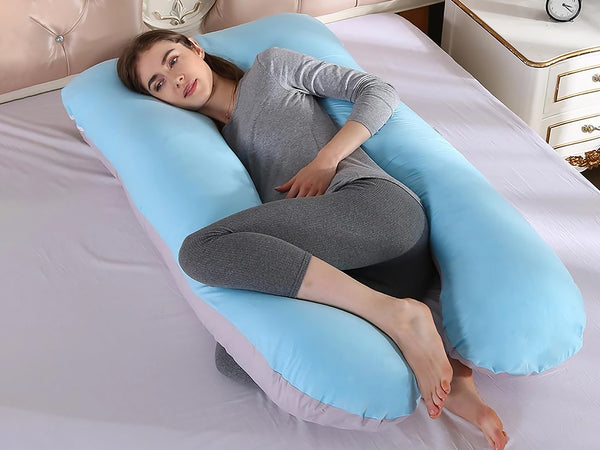 Pregnancy Maternity U-Shape Pillow - Blue + Grey