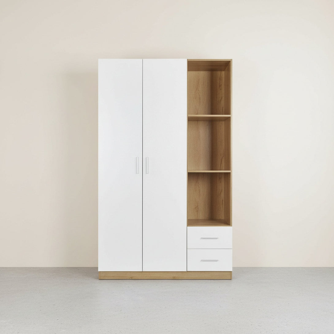 Harris 3 Door Wardrobe with Drawers - Oak + White