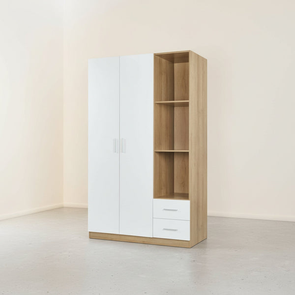 Harris 3 Door Wardrobe with Drawers - Oak + White
