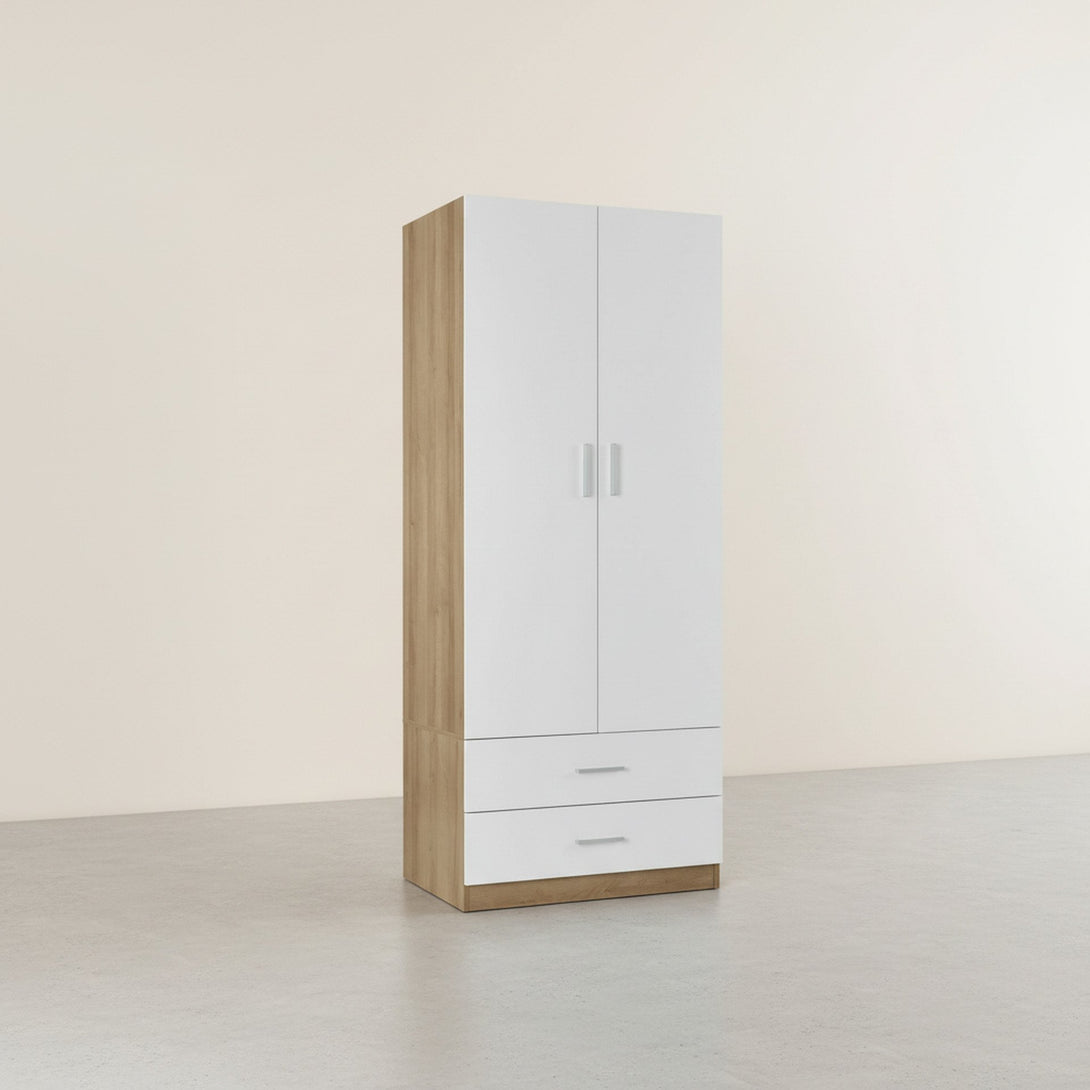 Harris 2 Door Wardrobe with Drawers - Oak + White
