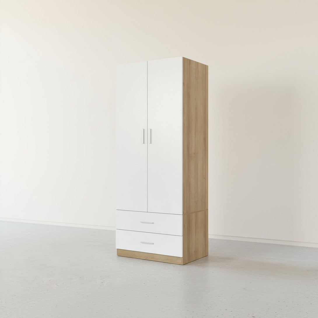 Harris 2 Door Wardrobe with Drawers - Oak + White