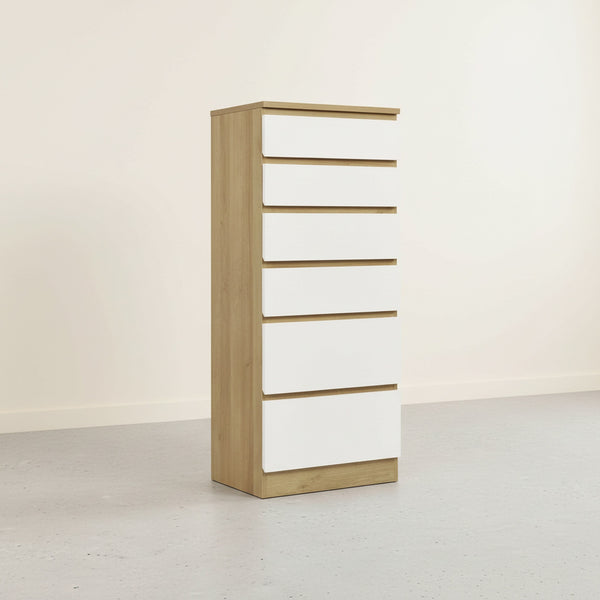 Harris 6 Drawer Tallboy with Mirror - Oak + White