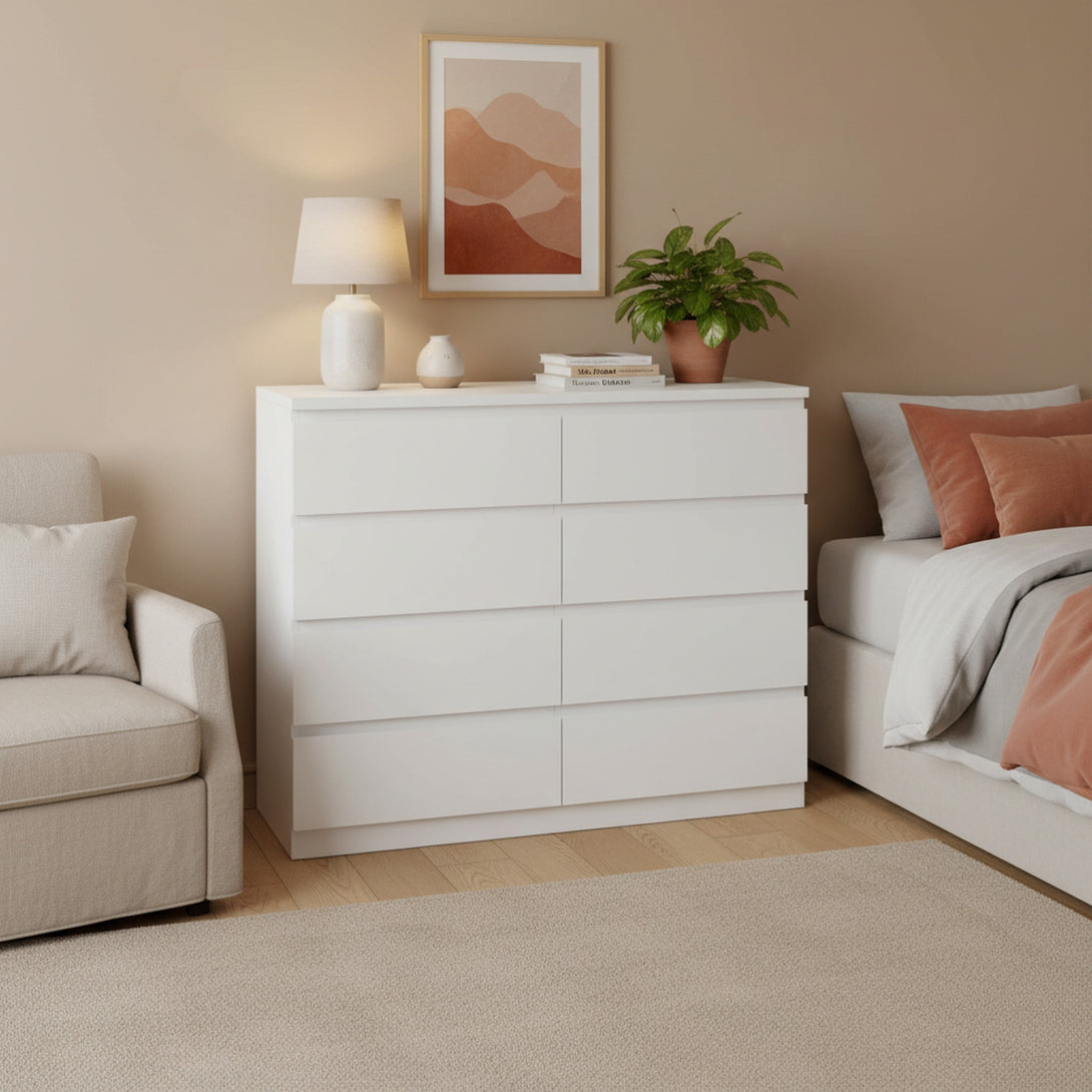 Tongass Wooden Low Boy 8 Drawers - White