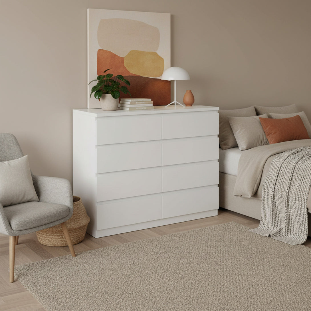 Tongass Wooden Low Boy 8 Drawers - White