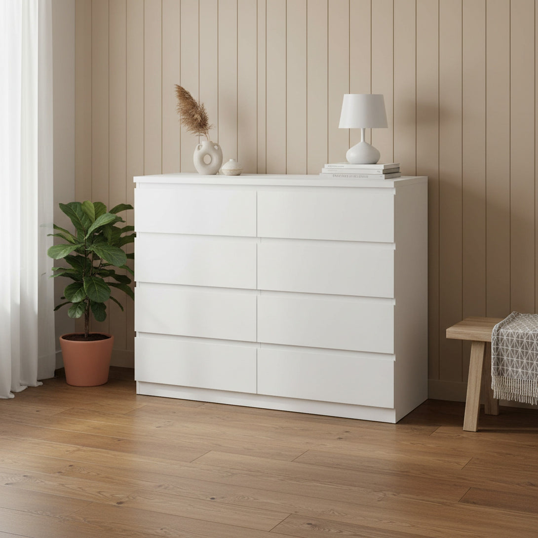 Tongass Wooden Low Boy 8 Drawers - White