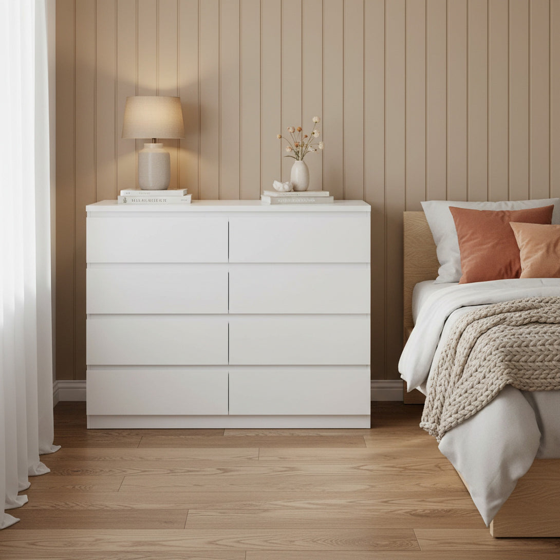 Tongass Wooden Low Boy 8 Drawers - White