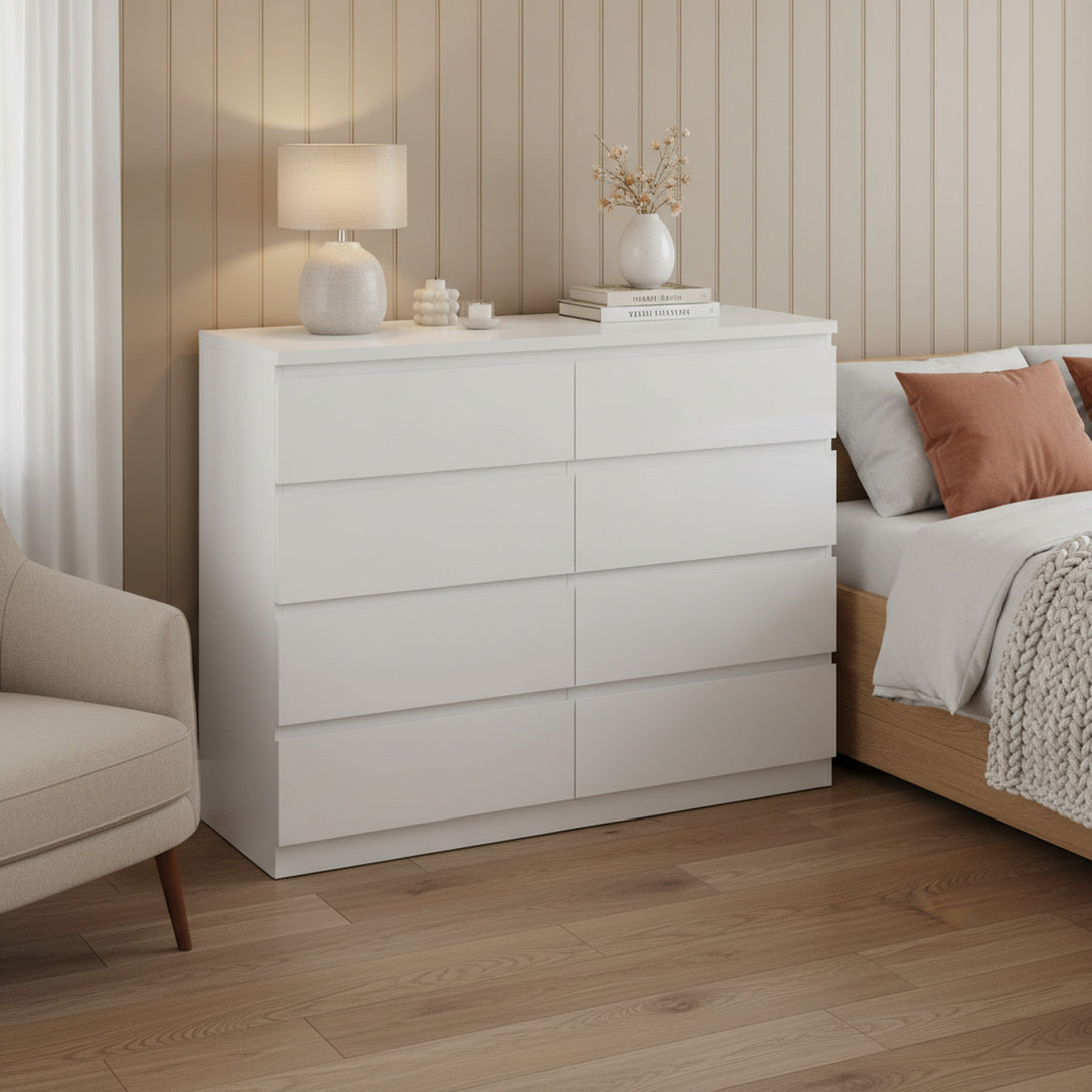 Tongass Wooden Low Boy 8 Drawers - White