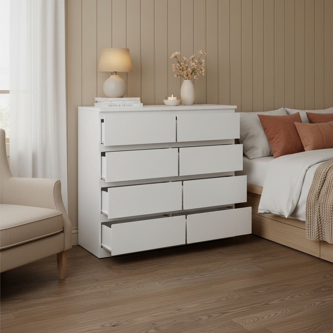Tongass Wooden Low Boy 8 Drawers - White
