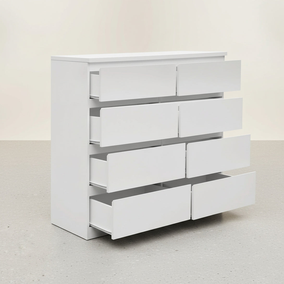 Tongass Wooden Low Boy 8 Drawers - White