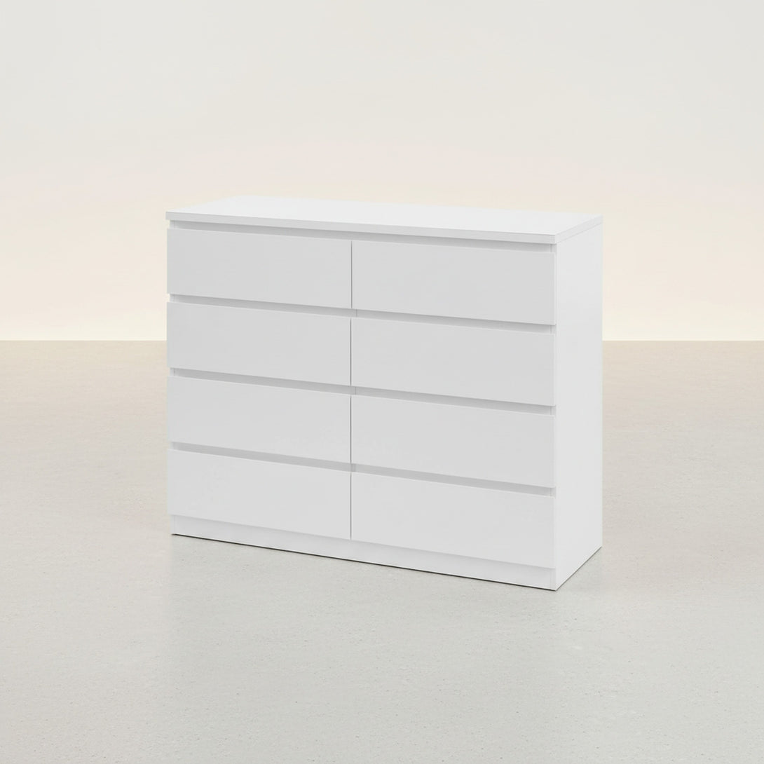 Tongass Wooden Low Boy 8 Drawers - White