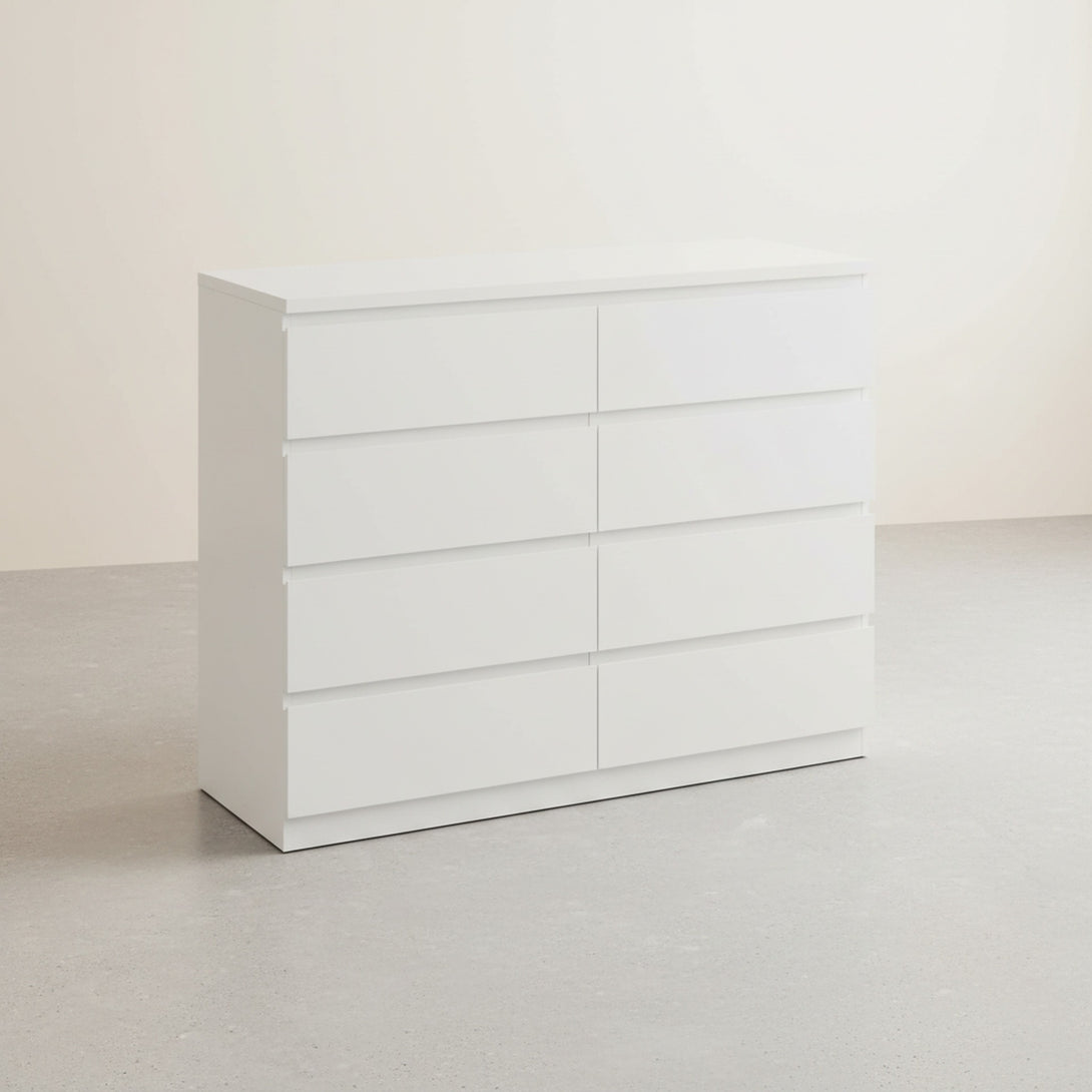 Tongass Wooden Low Boy 8 Drawers - White