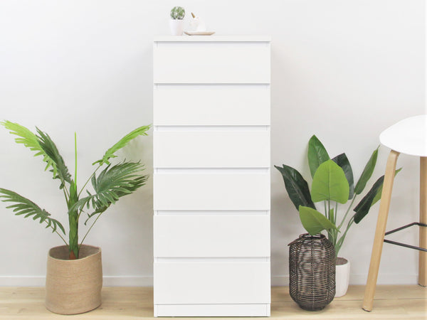 Tongass Wooden Slim Tallboy 6 Drawers - White