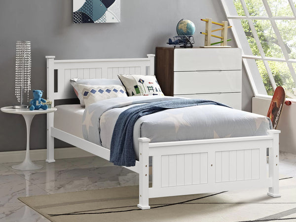 DAVRAZ King Single Wooden Bed Frame - WHITE