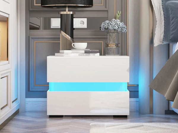 Zion LED Bedside Table - White