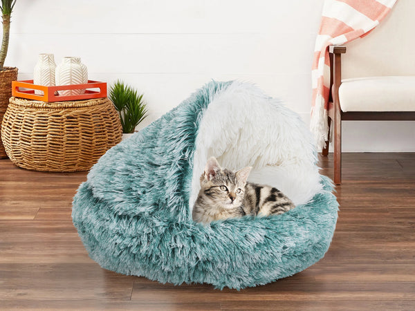 Soft Plush Cat Cave Bed - BLUE