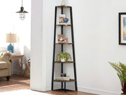 TAI 5 Tier Wooden Corner Bookshelf - BLACK