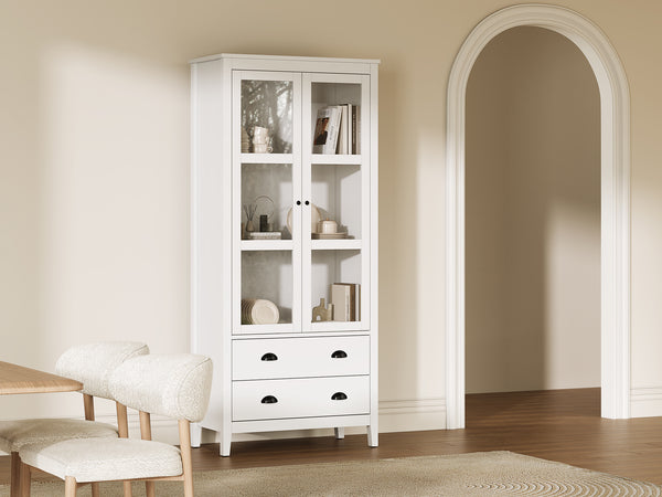 Congo Display Cabinet with 2 Drawers - White