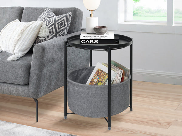 Jaylin Round Side Table Coffee Table with Storage - Black