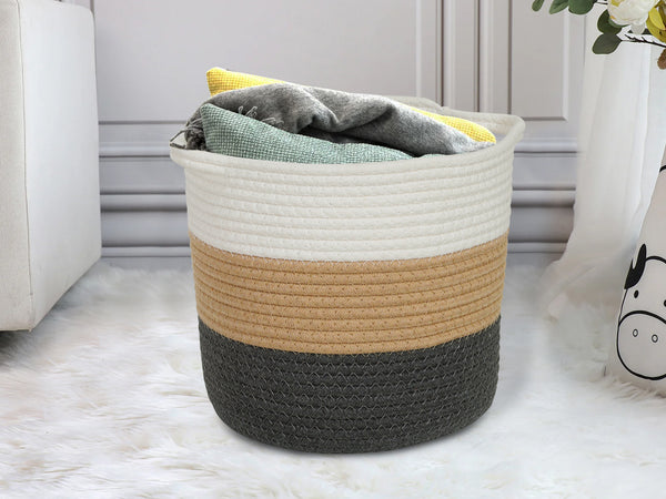 Cotton Rope Basket - White + Black