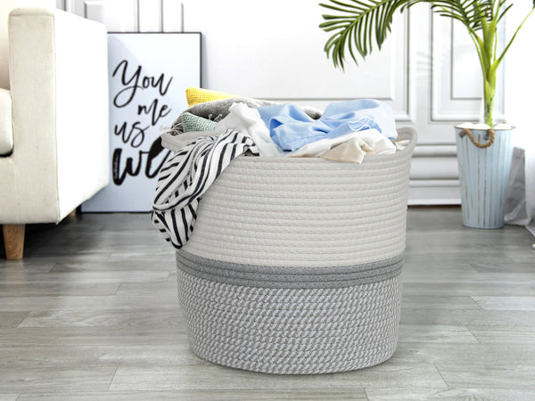 Cotton Rope Basket - White + Grey