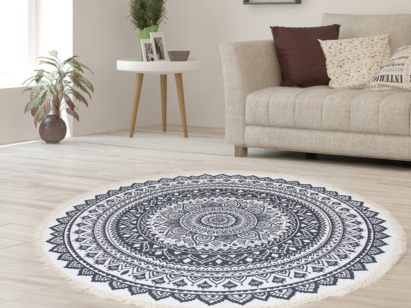 MERSEY Bohemian Floor Rug - BLACK