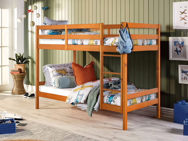 Maroon Single Wooden Bunk Bed Frame - Oak