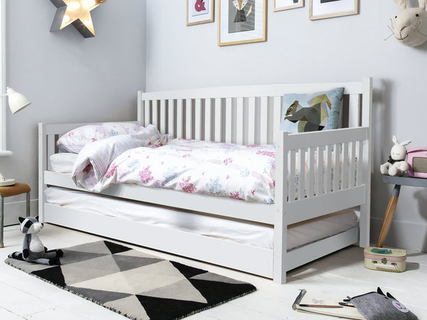 HERBERT Single Wooden Trundle Bed Frame - WHITE